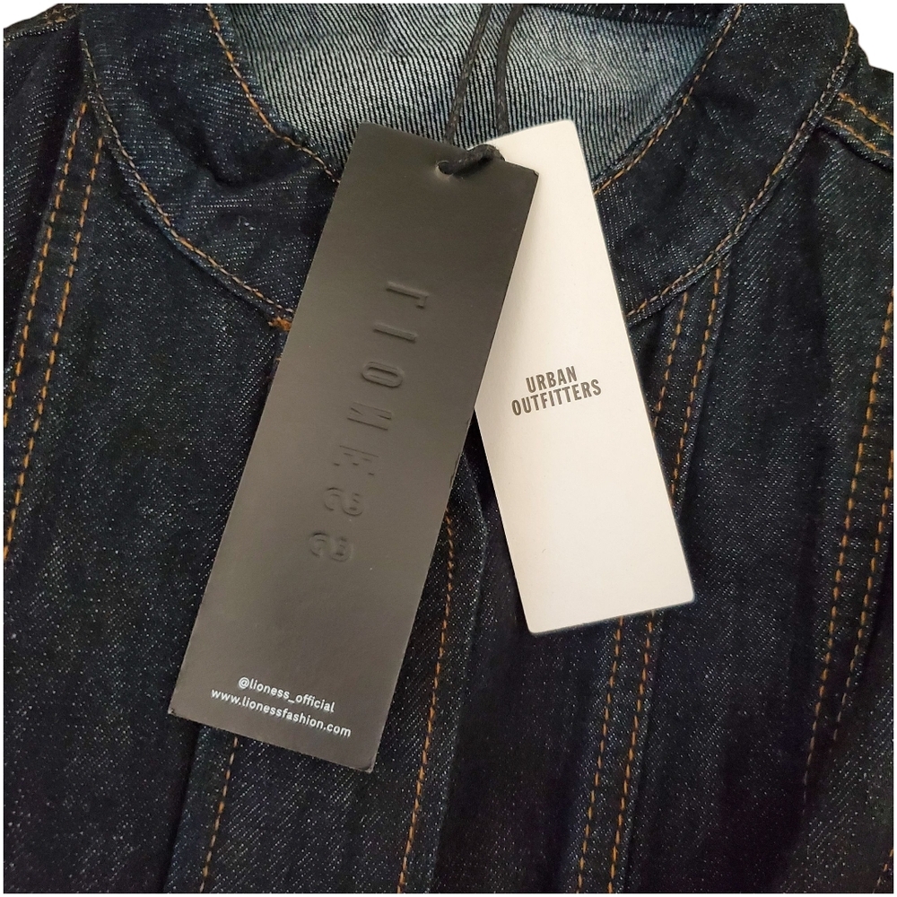 Lioness Dark Indigo Berlin Denim Crop Jacket with Lace-Up Accents Size L US 8 - Picture 13 of 14